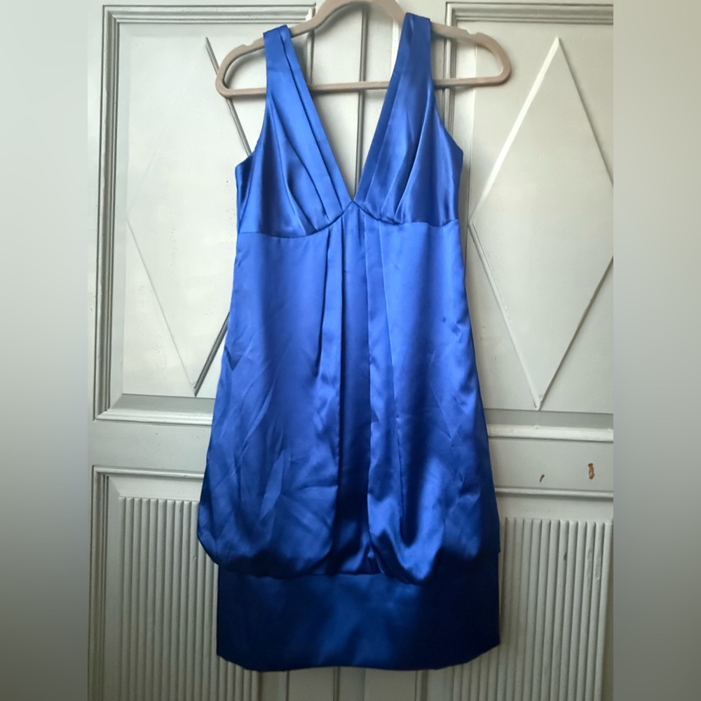 London Times Royal Blue Bubble Hem Satin Dress